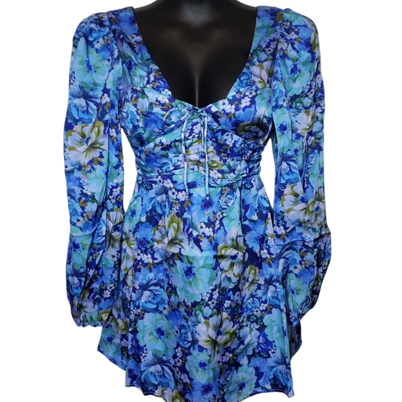 For Love And Lemons Astor Blue Floral Mini Dress XXS - Picture 2 of 4